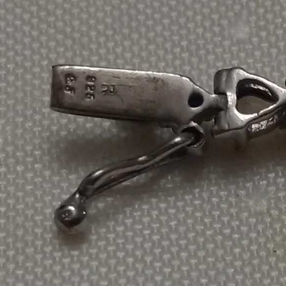 Sterling Silver Bracelet with Opals and Blue Rhinestones - Picture 5 of 14